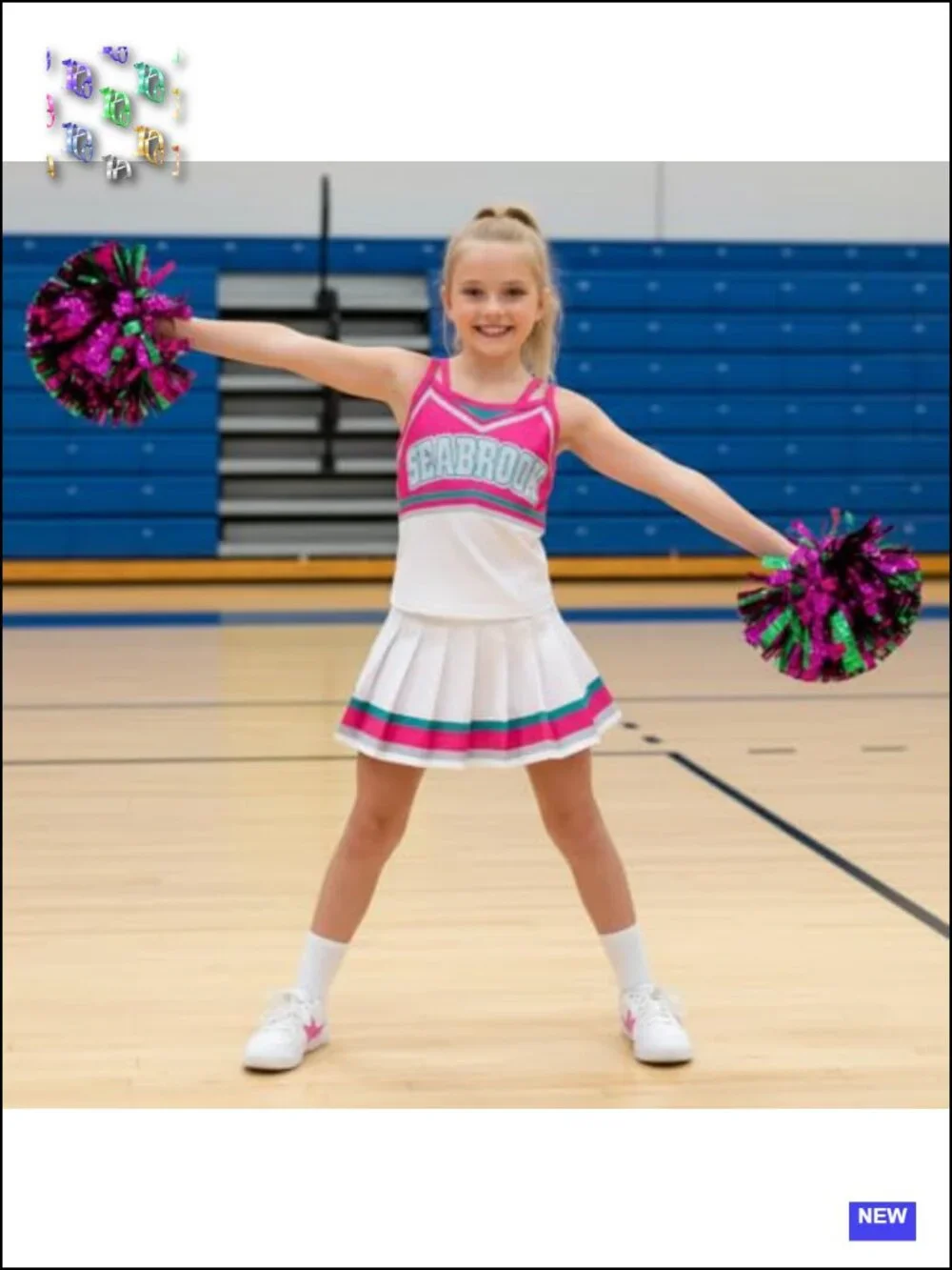 Kids Cheerleader Costume Set with Skirt, Poms, Headband - Halloween Party Outfit
